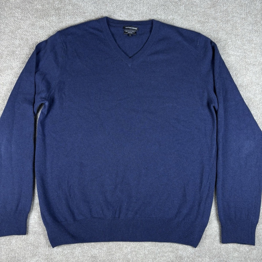 Mantovani Studio 100% Italian Cashmere Sweater Mens L Blue V-Neck Made Italy